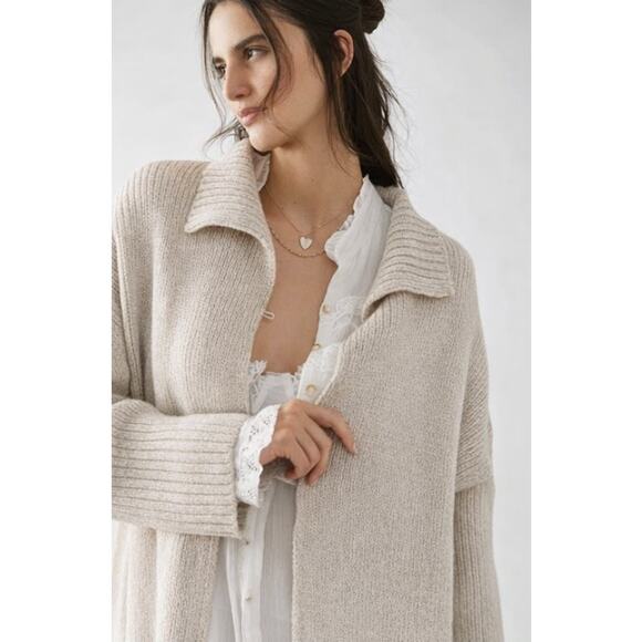 Free People cream ribbed finley maxi cardigan sweater - Picture 2 of 8